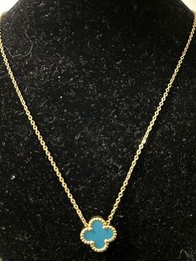 Gold-Tone Necklace with Blue Clover Pendant
